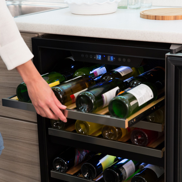 44 bottle dual zone wine cooler in stainless steel